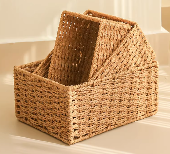 桌面收纳盒零食杂物钥匙化妆品玄关茶几收纳置物盒编织布艺收纳筐